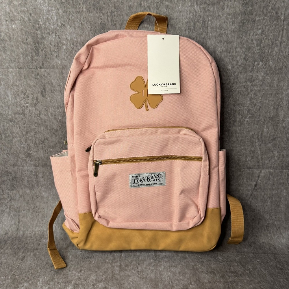 Lucky Brand Unisex Backpack Pink Brown Canvas Leather Fortune Padded Bag